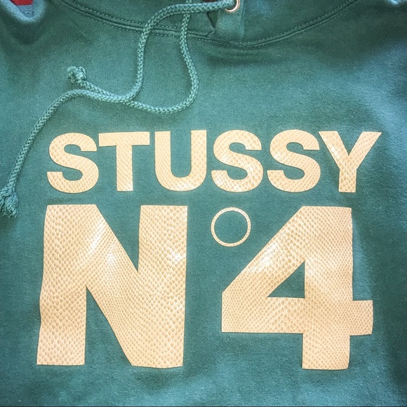 Stussy cropped sweatshirt Hoodie S Snake Graphic Print No 4 Teal blue green - Picture 3 of 5